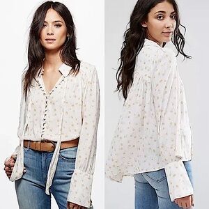 Free People Modern Muse Tie Front Blouse oversized
